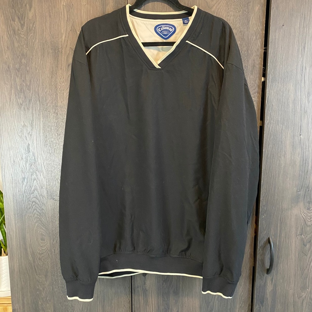 Callaway Golf Windshirt Pullover Mens XL Black V-Neck Windbreaker Sport